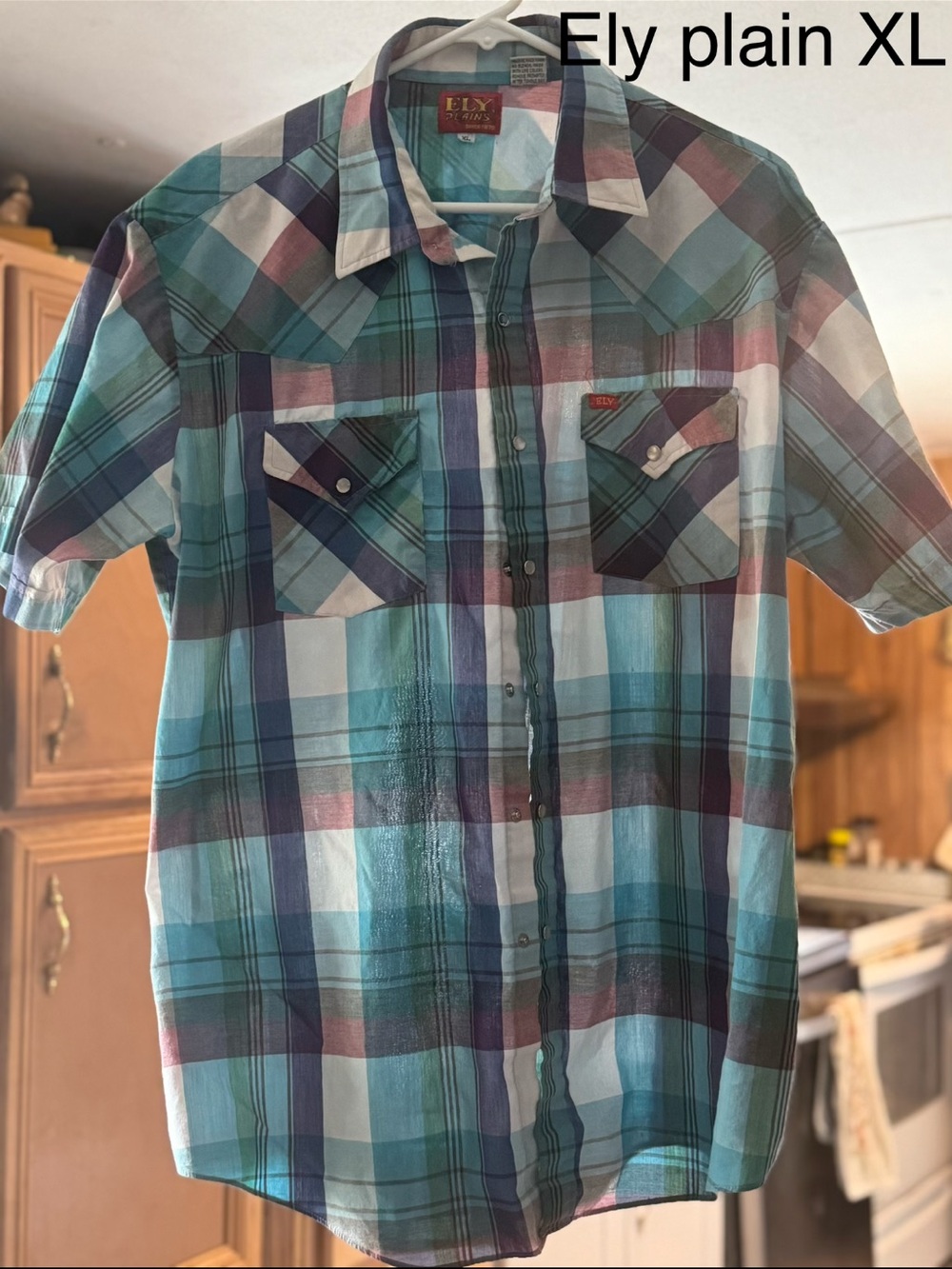 Men’s Short-Sleeve Plaid Shirt - Teal/Blue (XL)